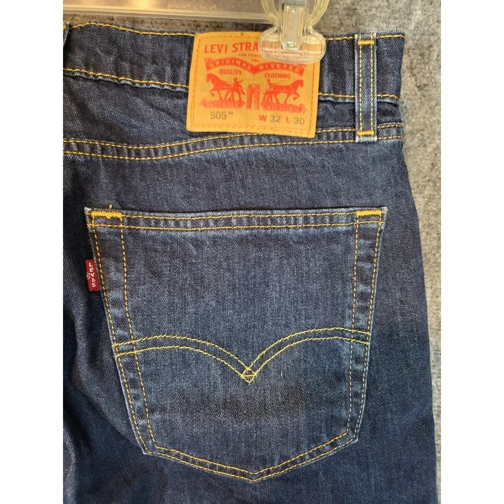 Levis 505 Mens Jeans Regular Fit Straight Leg Dark Wash‎ Denim Size W32 L30 Work